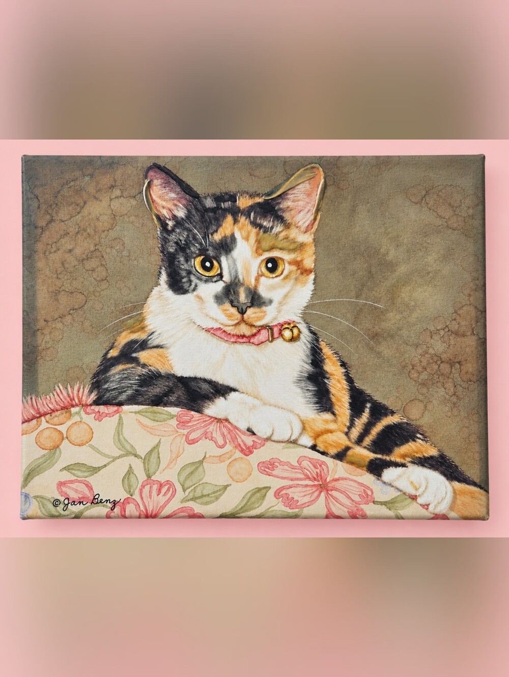 Jan Benz Princess Calico Cat Canvas Wall Art 15x12 Textured Gallery Wrap